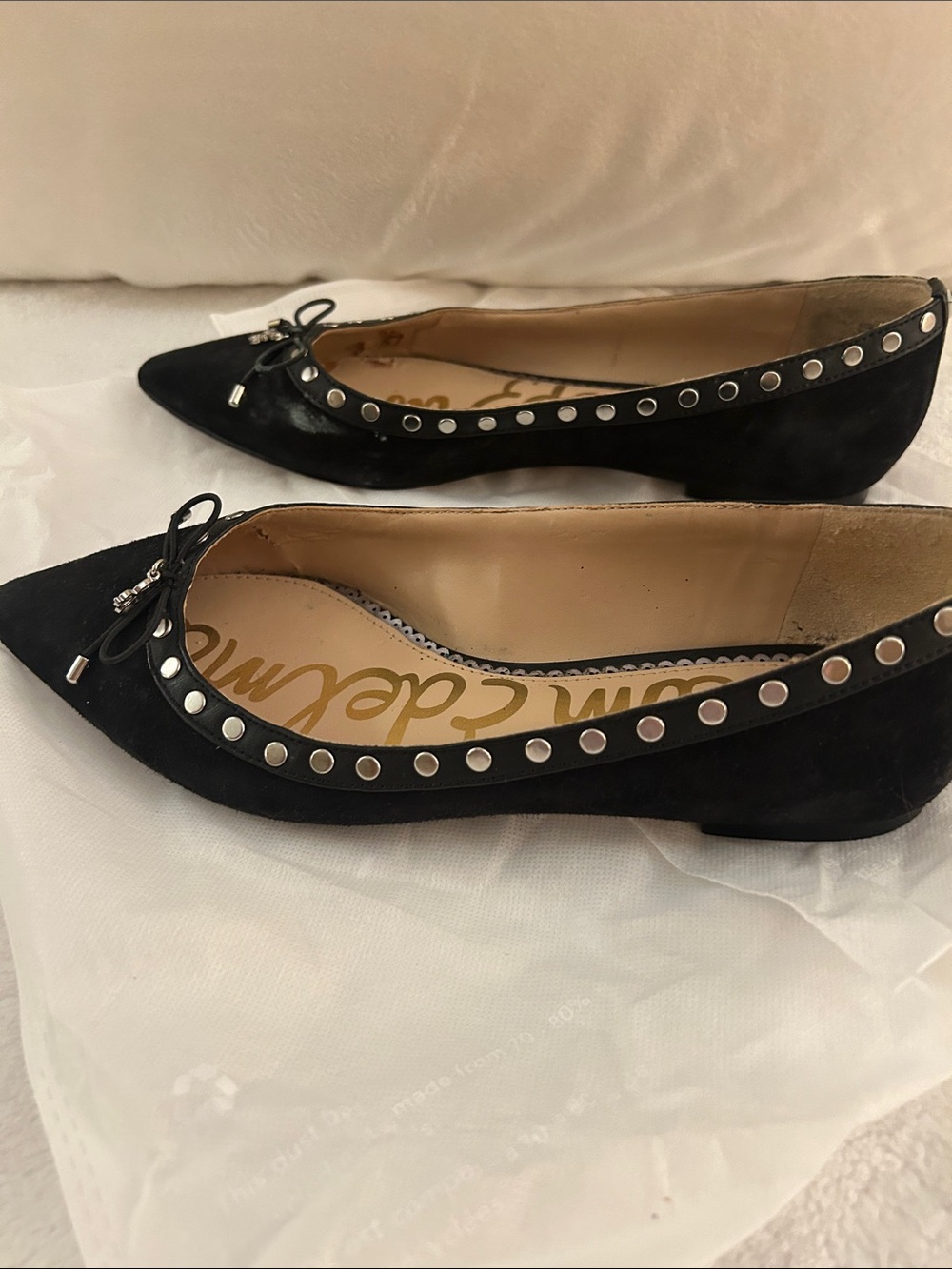Sam Edelman Black Pointed Toe Studded Bow Flats - Picture 4 of 5